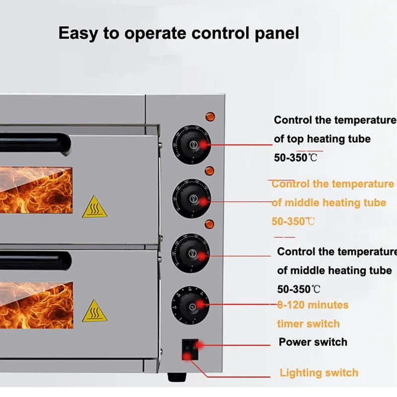 Double Layer Electric Pizza Oven - Stainless Steel 220-240V
