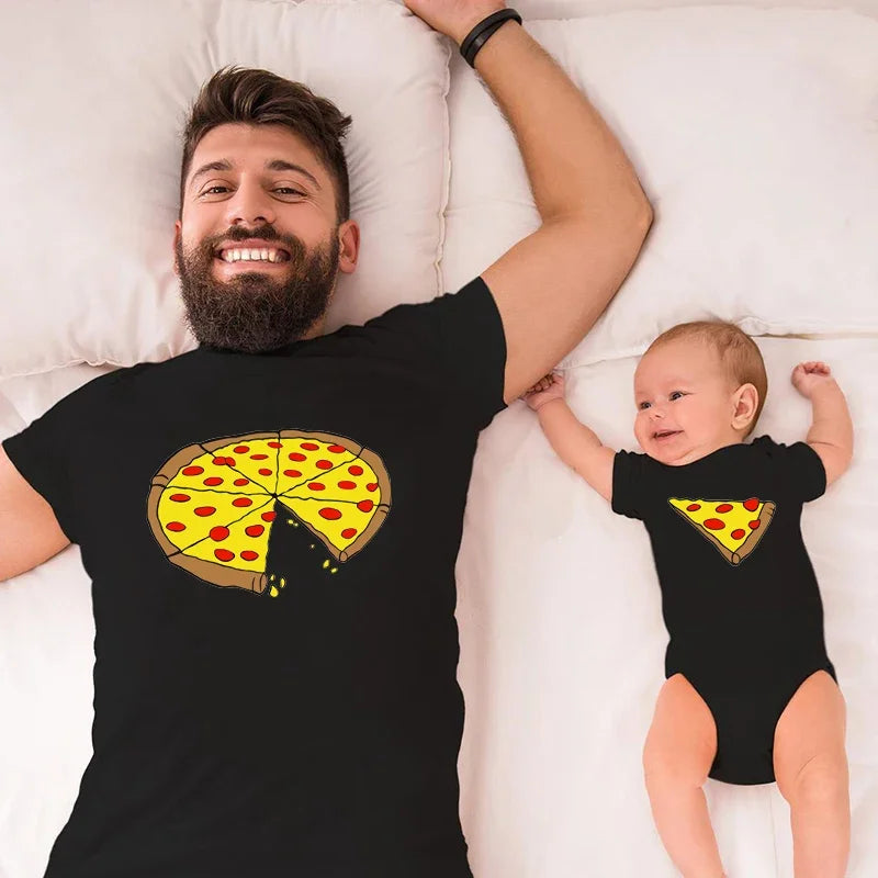 Family Matching Pizza T-Shirts | Funny Dad Mum Kids & Baby Bodysuit Set