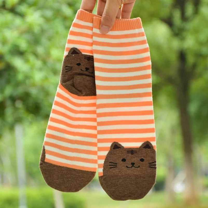 5 Pairs Women's Cat Socks - Cute Animal Cartoon Cotton Art
