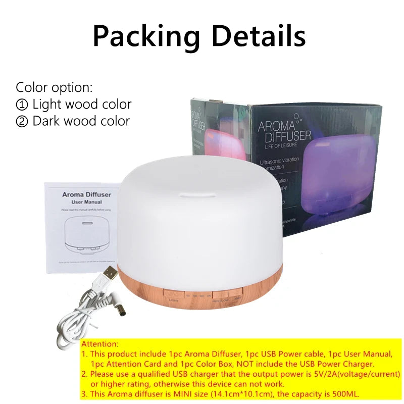 500ml Air Humidifier | Aroma Diffuser with Colourful Night Lights USB