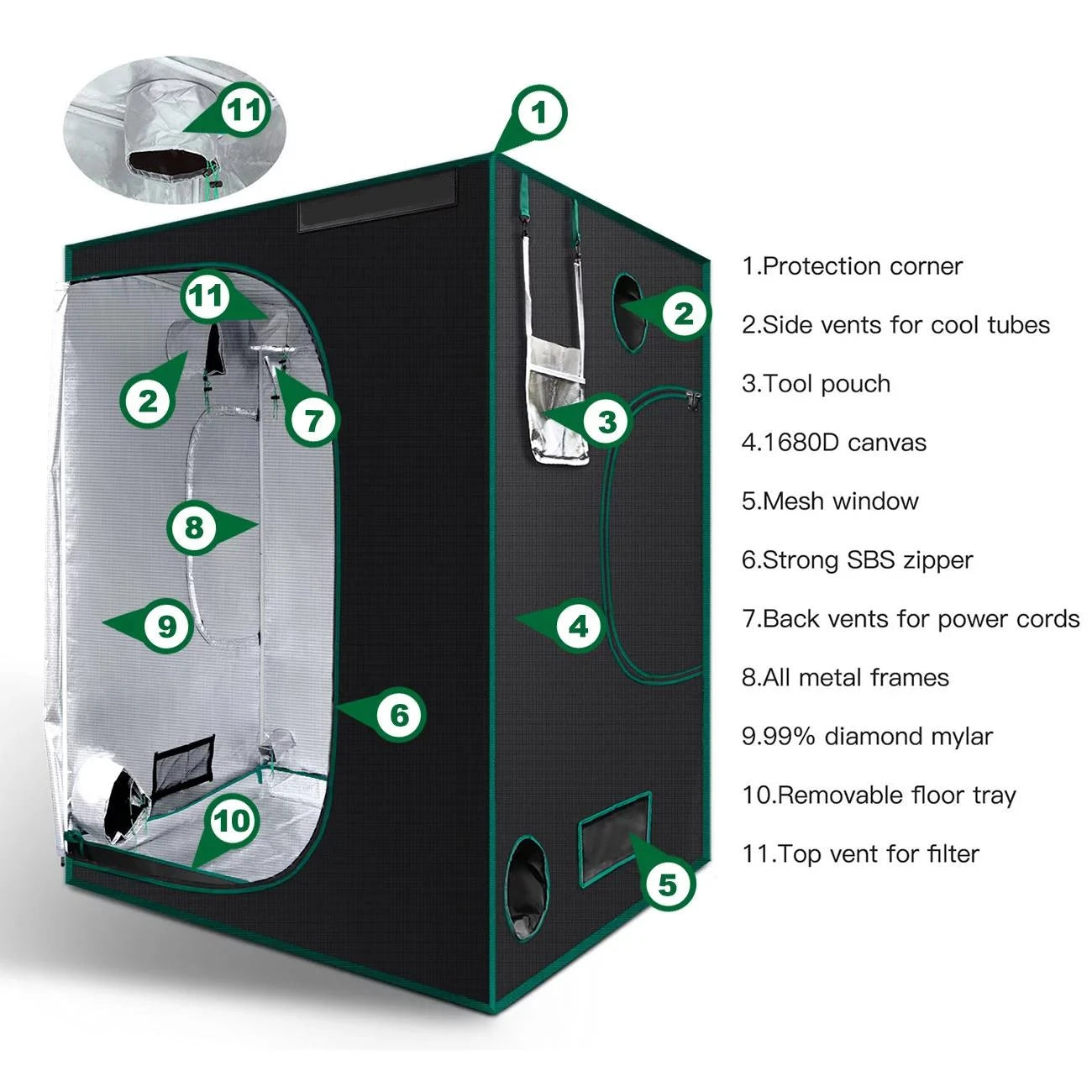 150x150x200cm Grow Tent - Reflective Mylar Hydroponic Tent