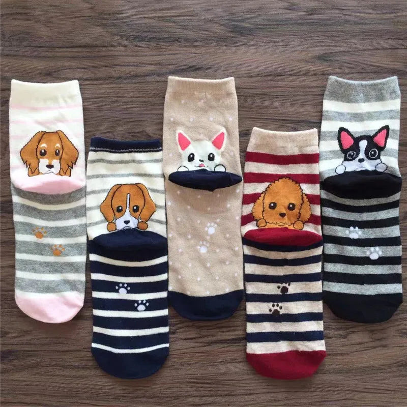 5 Pairs Women's Cat Socks - Cute Animal Cartoon Cotton Art