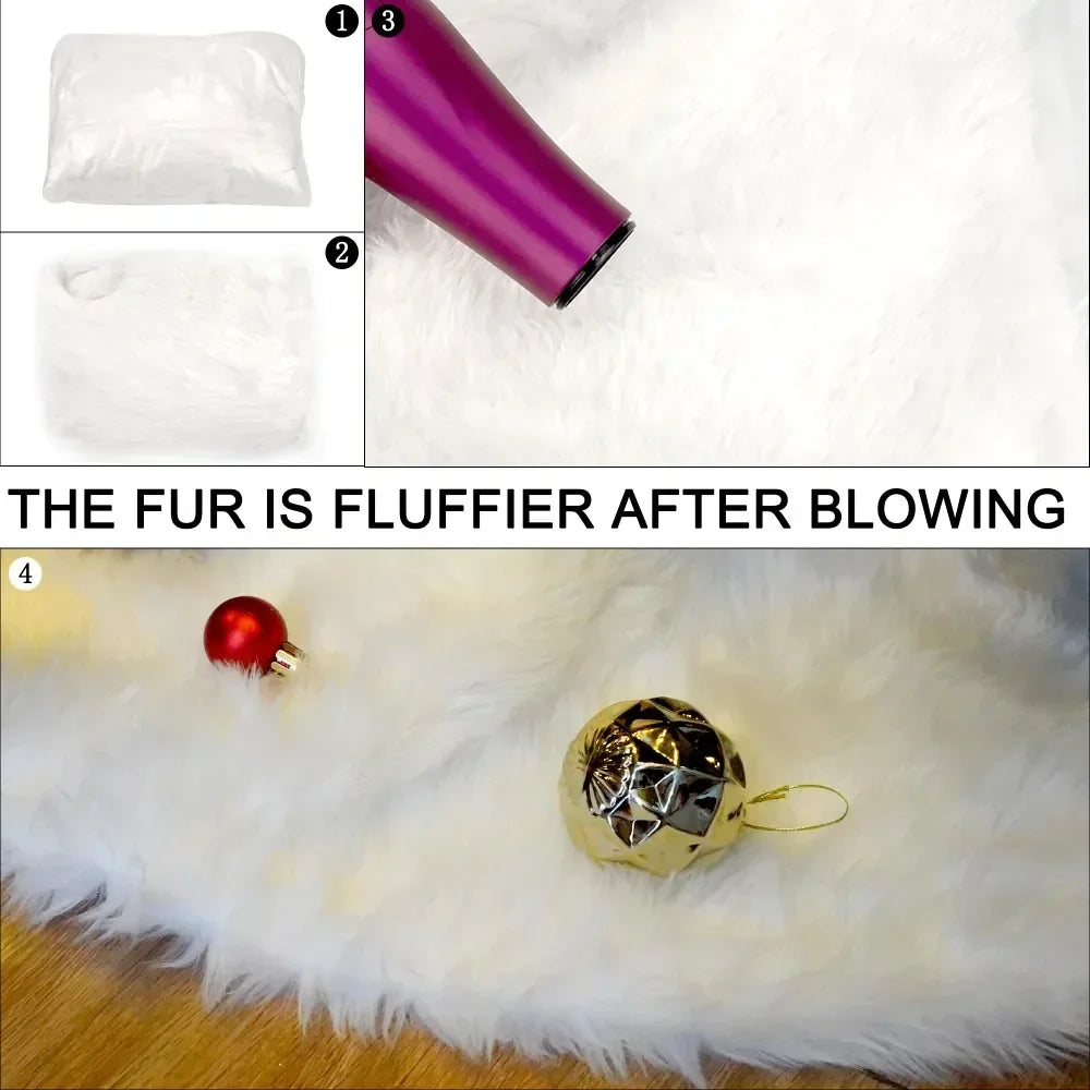 White Christmas Tree Skirt - 120cm Plush Faux Fur Tree Mat