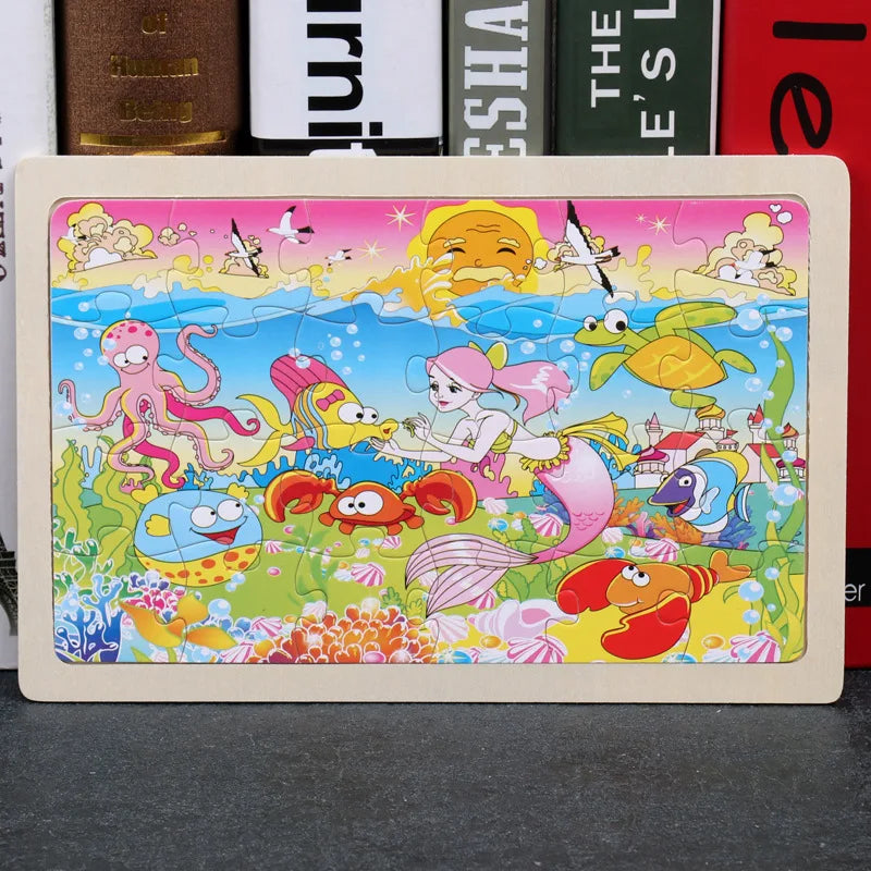 24-Piece Wooden Jigsaw Puzzles - Kids Cartoon Animal Designs