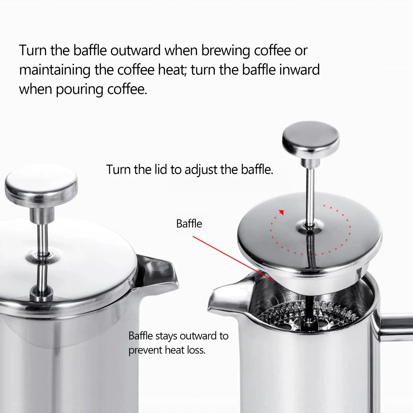 Insulated Stainless Steel French Press - Double Walled Coffee Maker