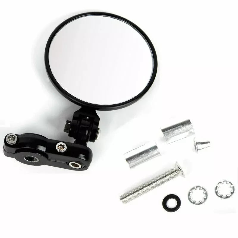 Universal 22mm Round Bar End Mirrors - Foldable Black Aluminum