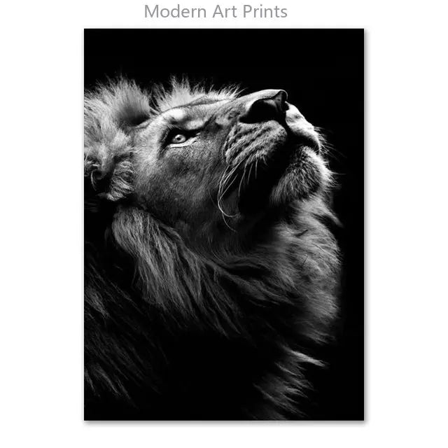 Black & White Lion Canvas Painting | Modern Animal Wall Art Mural Print