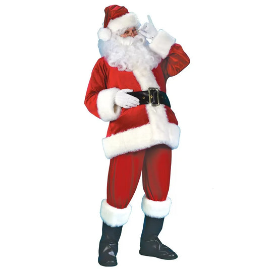 Deluxe Santa Claus Costume | 5pc Adult Christmas Suit Set with Beard
