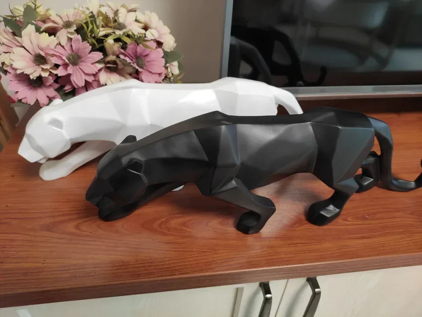 Geometric Panther Statue - Modern Gold Leopard Resin Sculpture