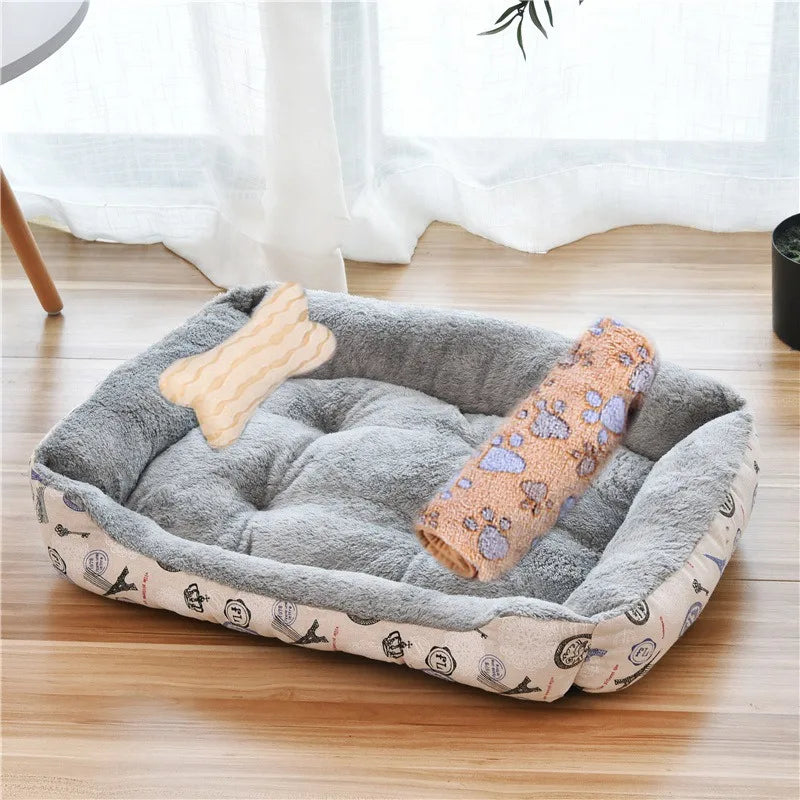 Large Dog Bed Warm Square Nest | Plush Pet Kennel Puppy Basket Cushion