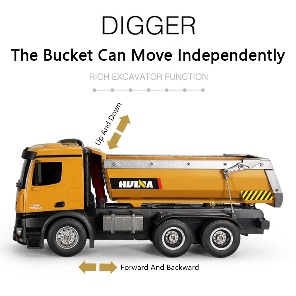 RC Dump Truck 1/14 Scale | 10CH Remote Control Alloy Engineering Toy