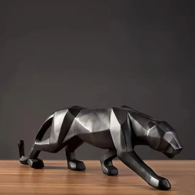 Geometric Panther Statue - Modern Gold Leopard Resin Sculpture