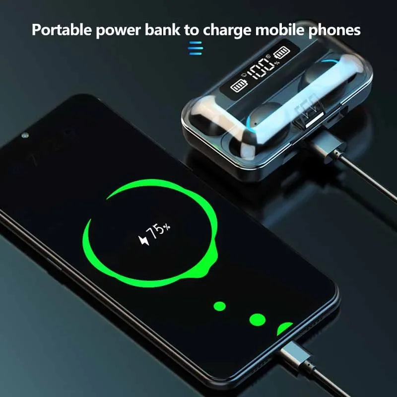 F9 Wireless Headphones | Large Battery Charging Case & LED Display ID