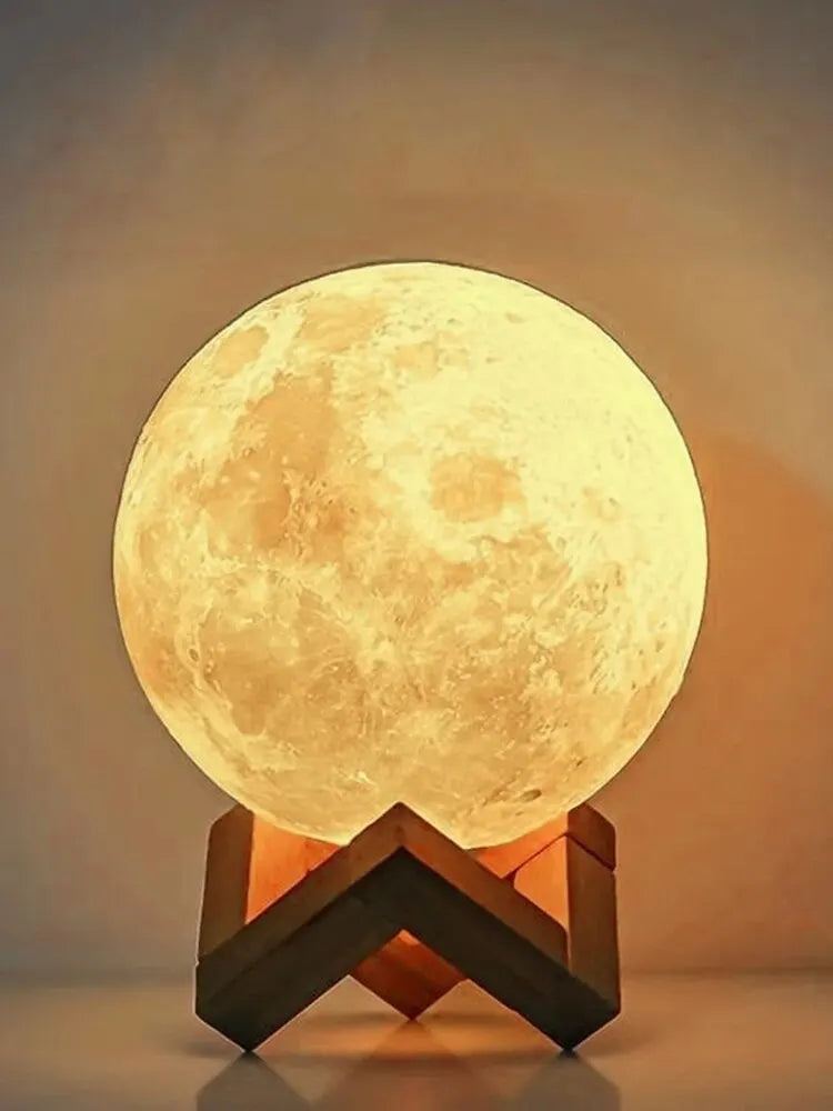3D Moon Lamp Night Light - Galaxy Bedroom Decor Wooden Stand