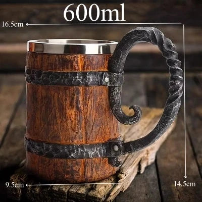 600ml Viking Skull Mug | Stainless Steel Gothic Horned Tankard Cup ID