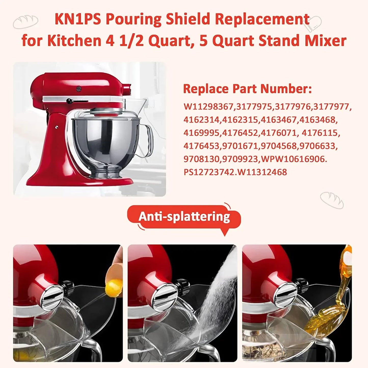 Stand Mixer Pouring Shield | Clear Splash Guard for 4.5-5Qt Bowls