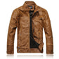 Mens Retro Leather Jacket | American Style Stand Collar Biker Blazer
