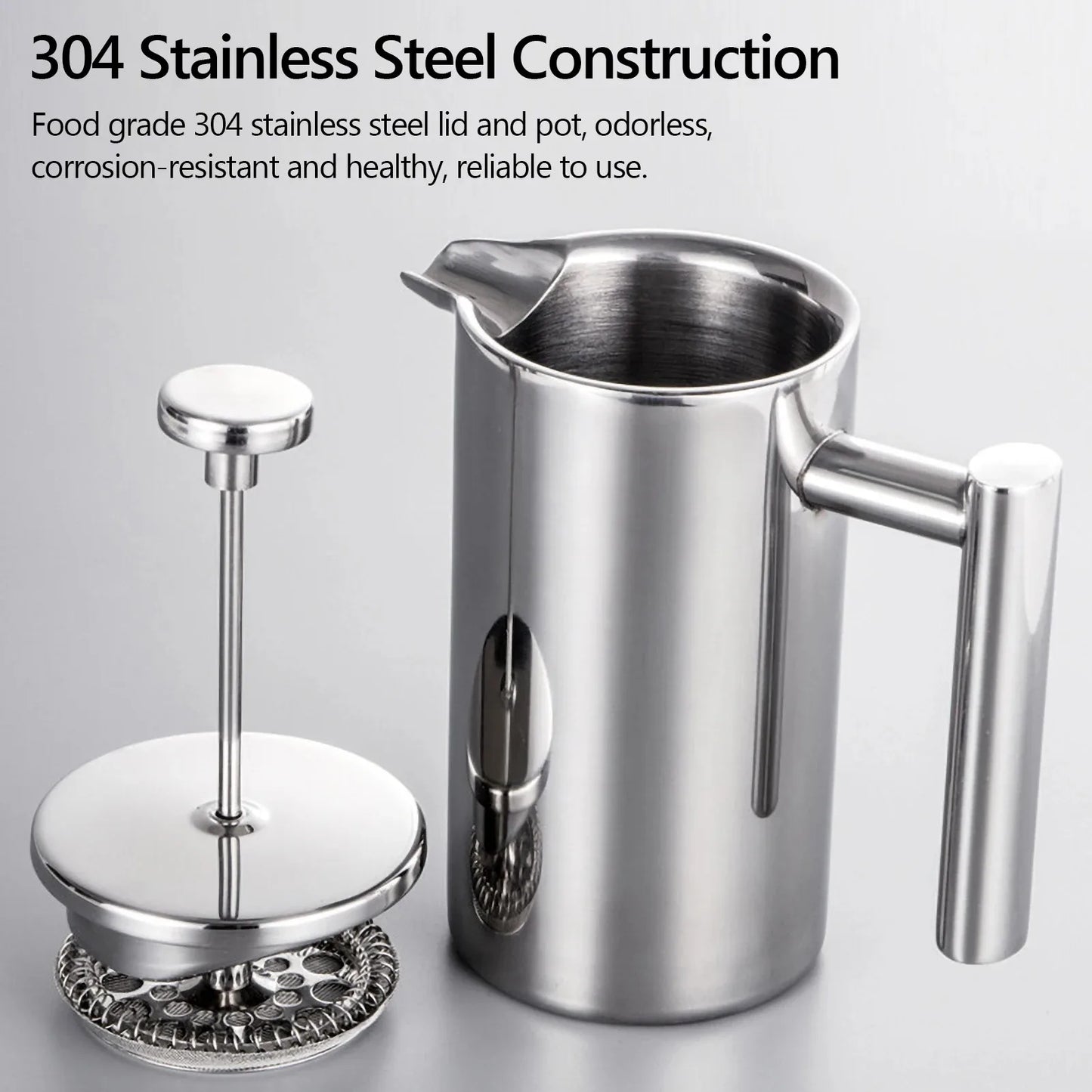 Insulated Stainless Steel French Press - Double Walled Coffee Maker