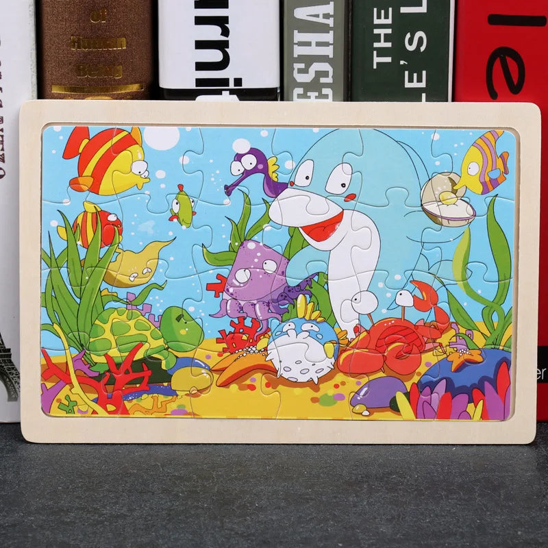 24-Piece Wooden Jigsaw Puzzles - Kids Cartoon Animal Designs