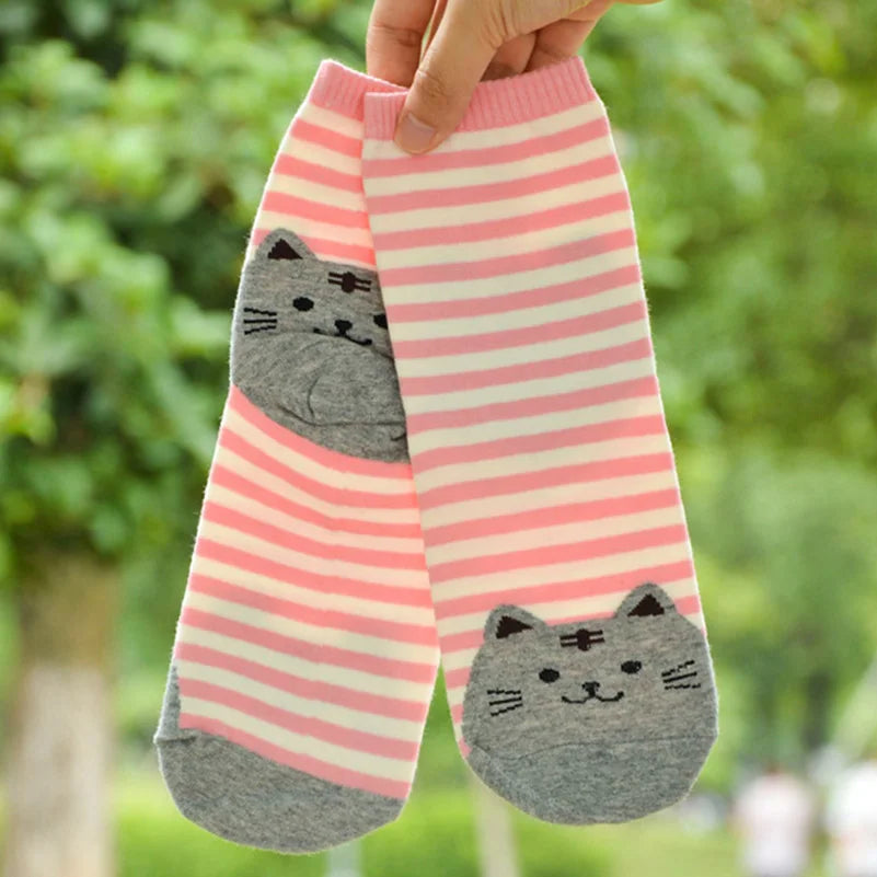 5 Pairs Women's Cat Socks - Cute Animal Cartoon Cotton Art