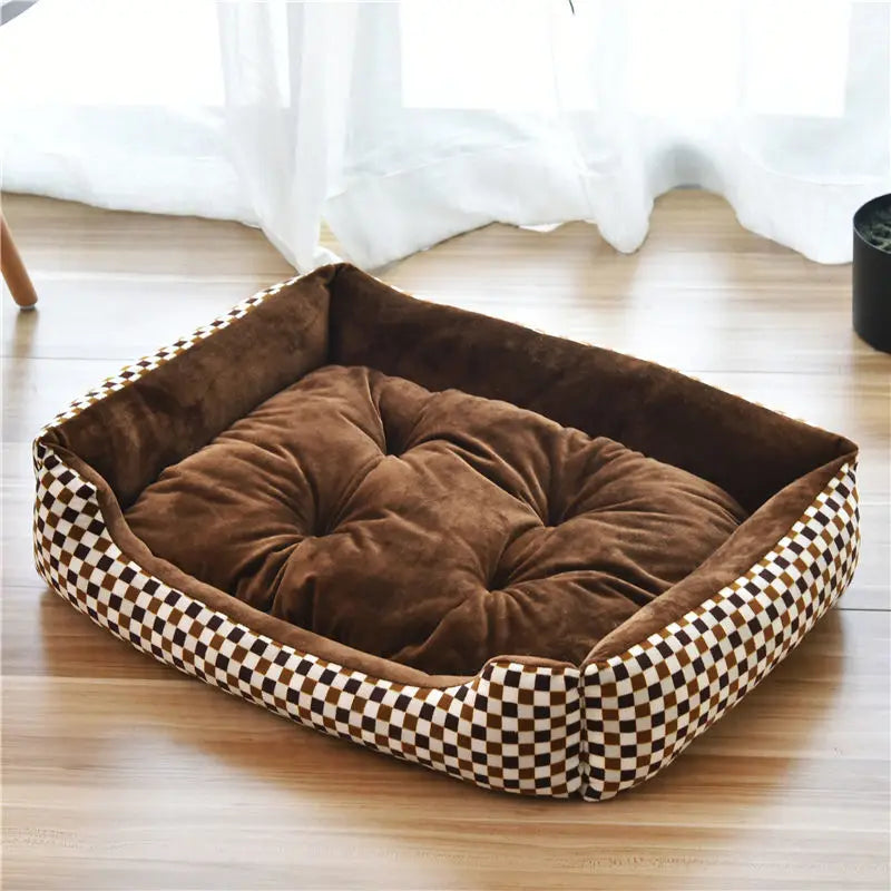 Large Dog Bed Warm Square Nest | Plush Pet Kennel Puppy Basket Cushion