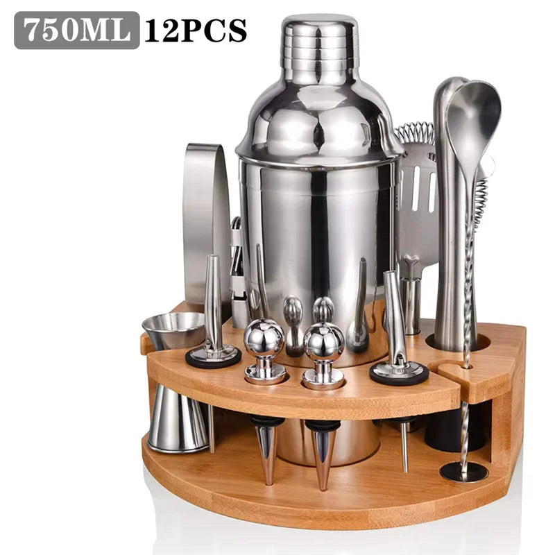 25pc Boston Cocktail Shaker Set | Professional Bartender Kit & Stand