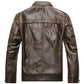 Mens Retro Leather Jacket | American Style Stand Collar Biker Blazer
