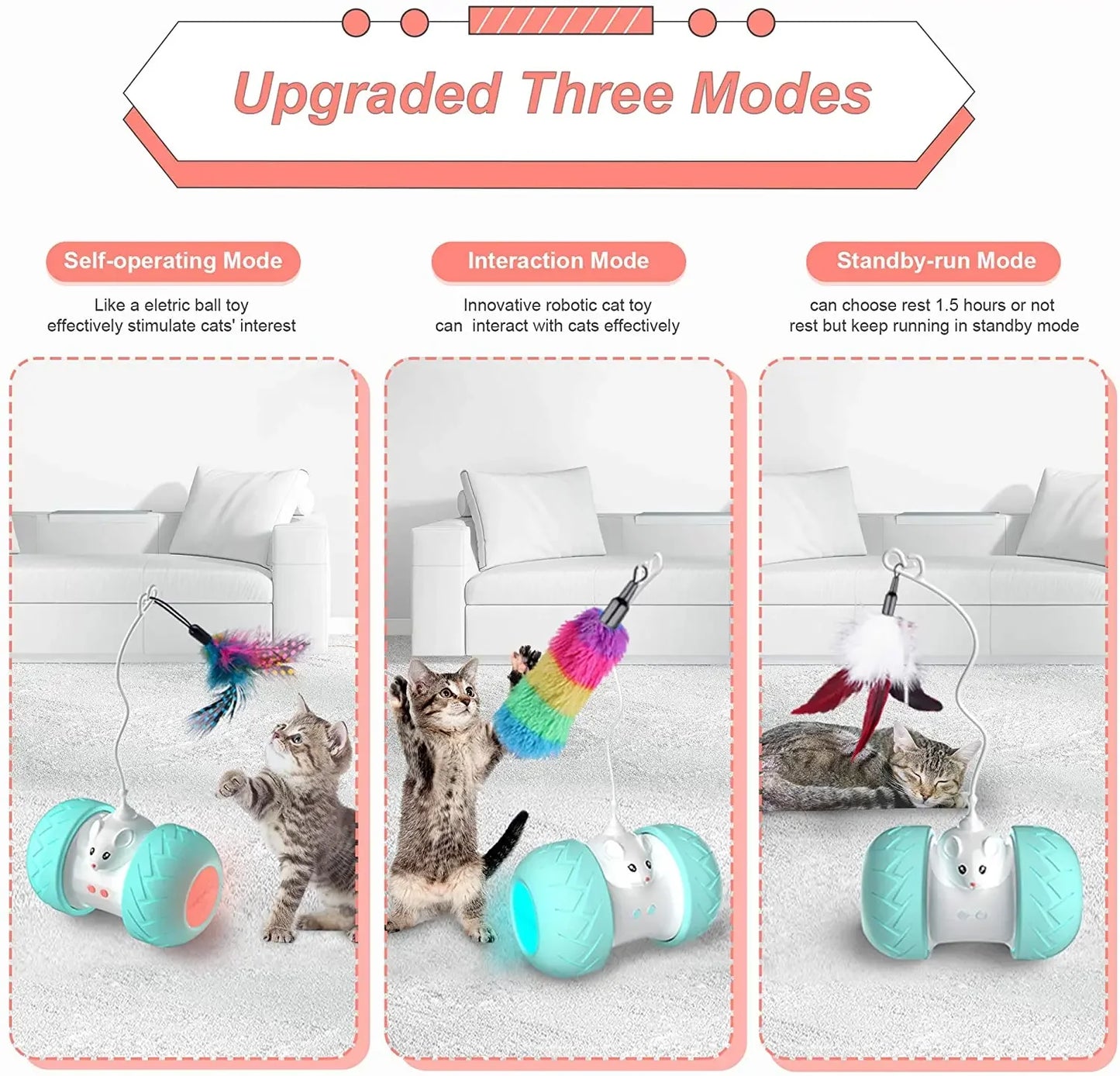 Interactive Cat Toy | Automatic Electronic Mouse with 3 Feathers