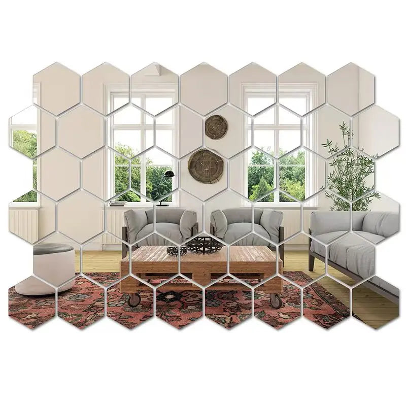 45-Piece Hexagon Mirror Wall Stickers - DIY Decorative Art Tiles