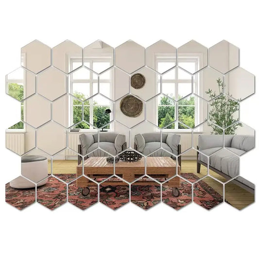 45-Piece Hexagon Mirror Wall Stickers - DIY Decorative Art Tiles