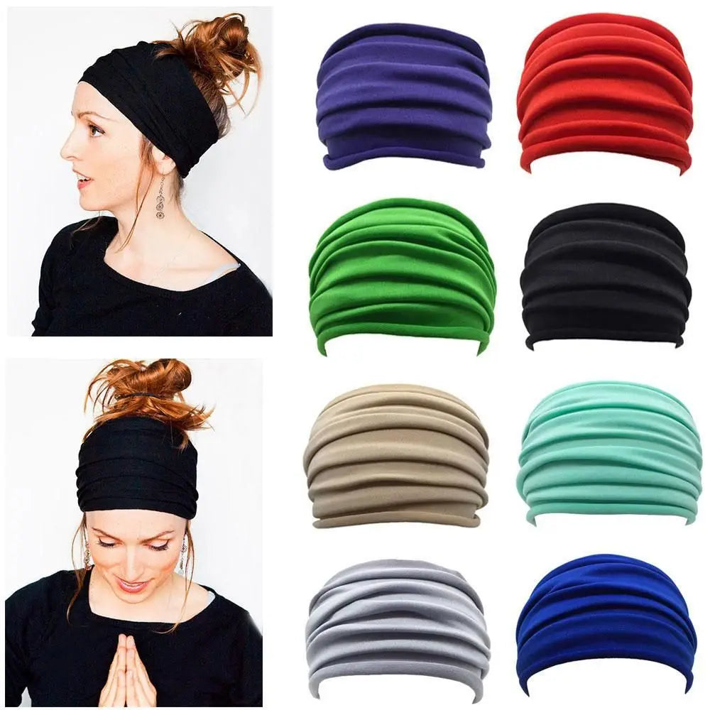 Nonslip Elastic Yoga Headband - Wide Navy Sports Hairband
