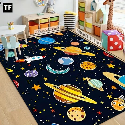 Cartoon Universe Kids Rug - Planet Space Theme Soft Play Mat