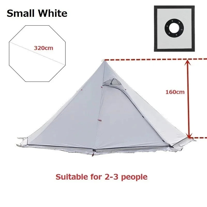 Ultralight 4-Season Pyramid Teepee Tent - Snow Skirt & Chimney Hole