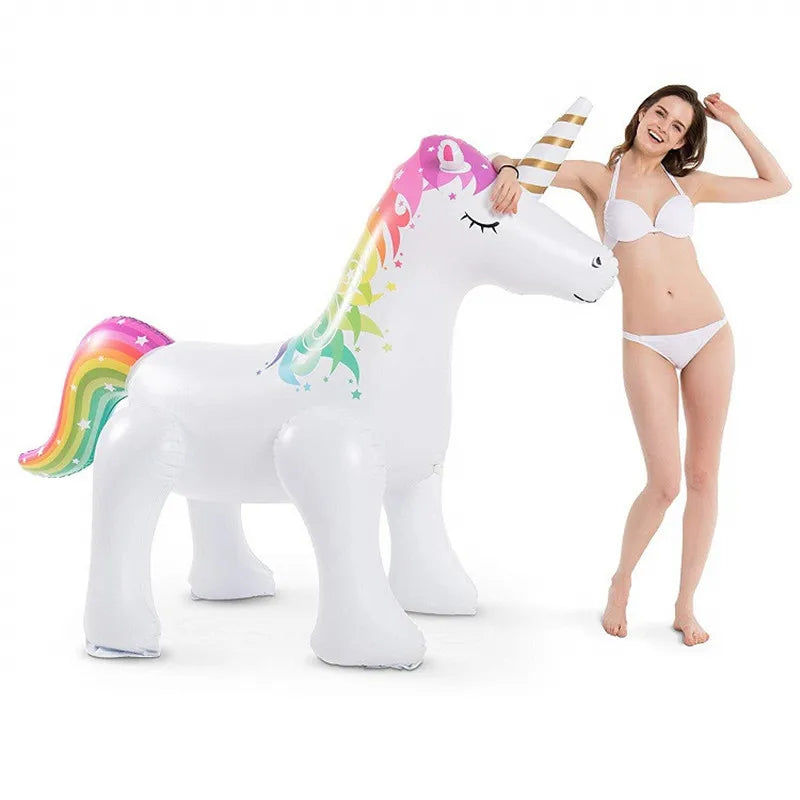 160cm Giant Inflatable Unicorn Water Sprinkler - Outdoor Summer Toy