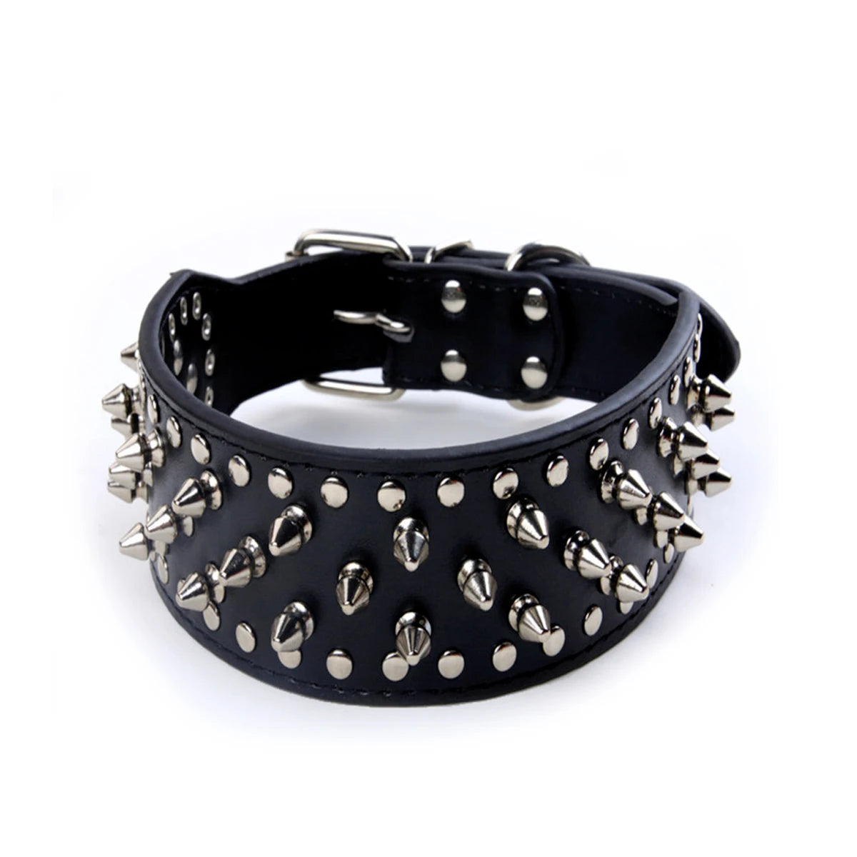 Wide Spiked Skull Dog Collar | Studded Leather Bully Collar for Large
