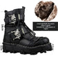 Mens Cowhide Leather Motorcycle Boots - Gothic Skull Boots
