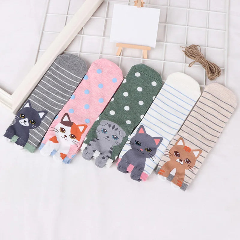 5 Pairs Women's Cat Socks - Cute Animal Cartoon Cotton Art