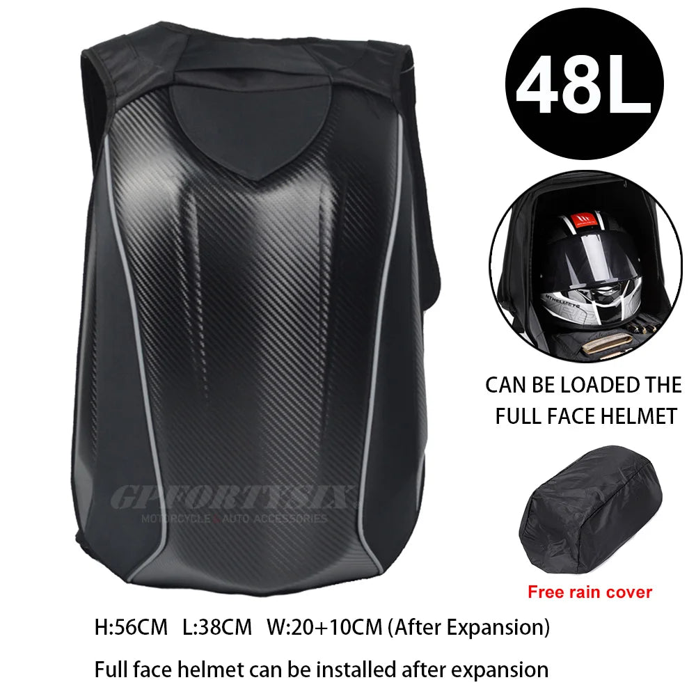 48L Waterproof Motorcycle Backpack | Hard Shell Full Face Helmet Bag
