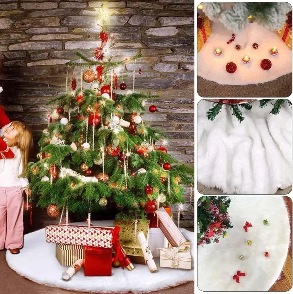 White Christmas Tree Skirt - 120cm Plush Faux Fur Tree Mat
