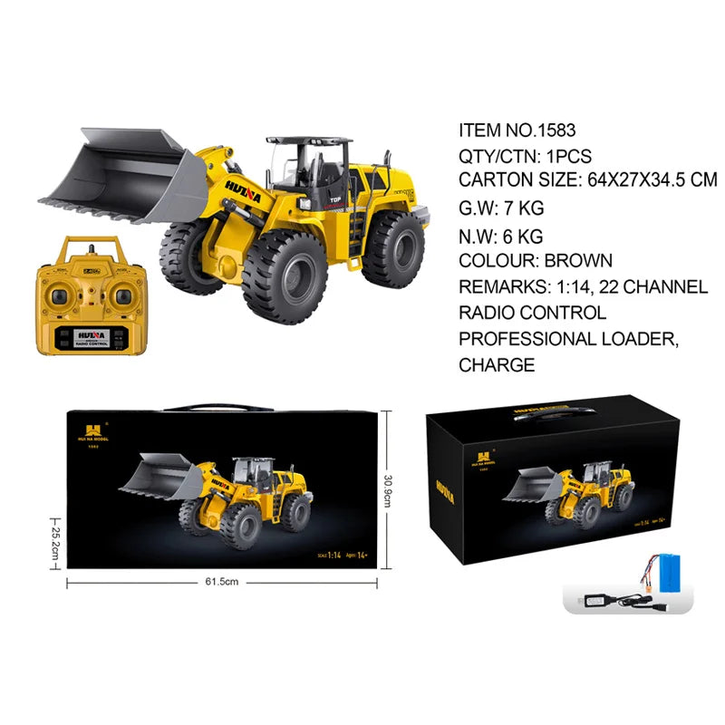 RC Bulldozer 1/14 Scale | 10CH Heavy Duty All-Alloy Metal Wheel Loader