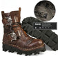 Mens Cowhide Leather Motorcycle Boots - Gothic Skull Boots