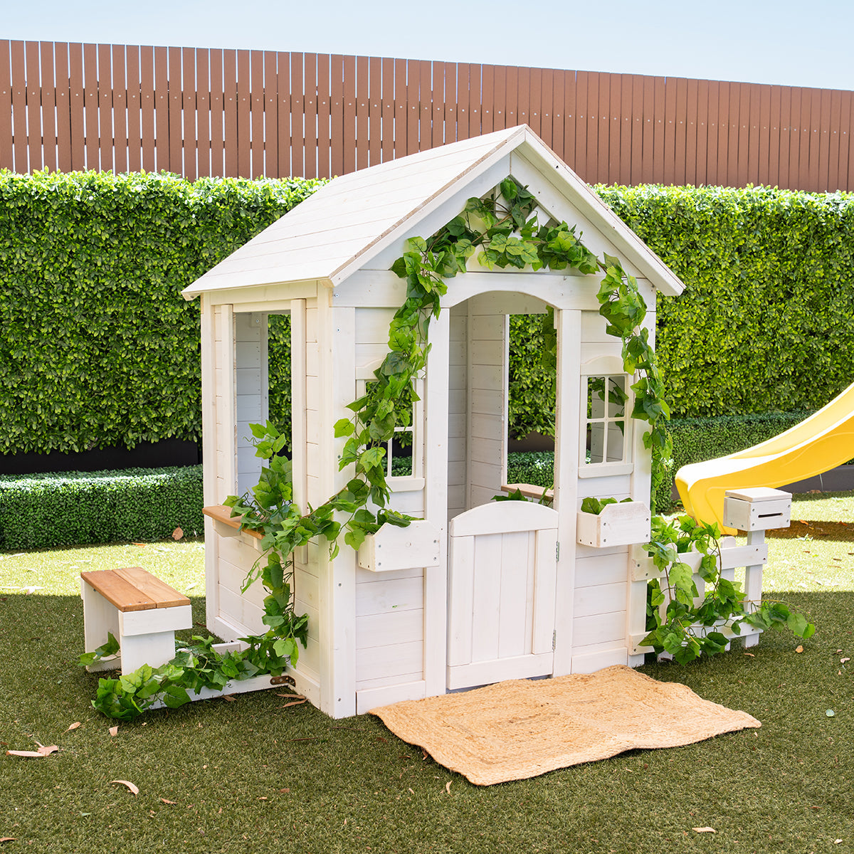 Teddy V2 Cubby House | White Timber Playhouse with Veranda