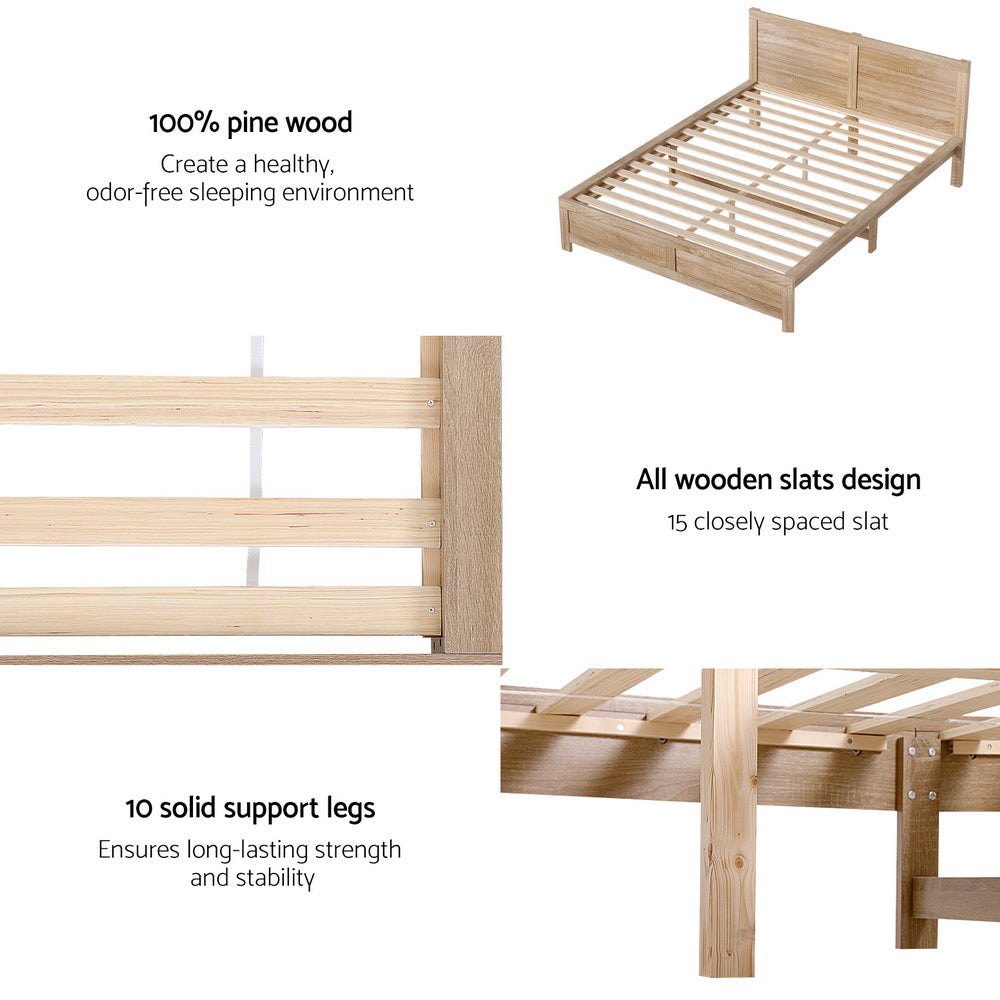 Queen Bed Frame | Wooden Acacia Bed Base Oatmeal | Heavy Duty 300kg