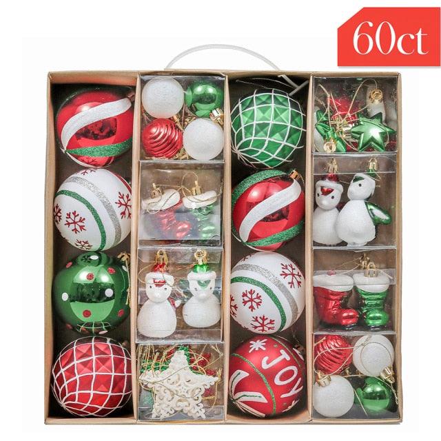 60 Piece Christmas Tree Ornament Set for Gift and Home Decor - Buy Confidently with Smart Sales Australia