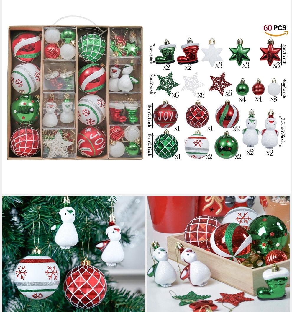60 Piece Christmas Tree Ornament Set for Gift and Home Decor - Buy Confidently with Smart Sales Australia