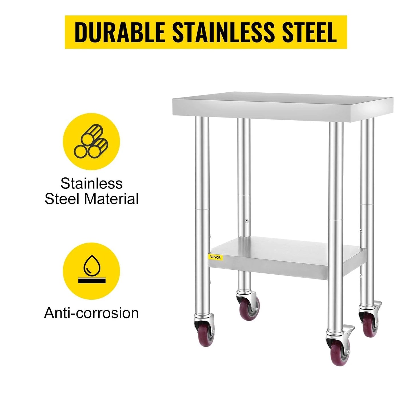 Commercial Stainless Steel Tables with Caster Wheels - 7 Sizes - Buy Confidently with Smart Sales Australia