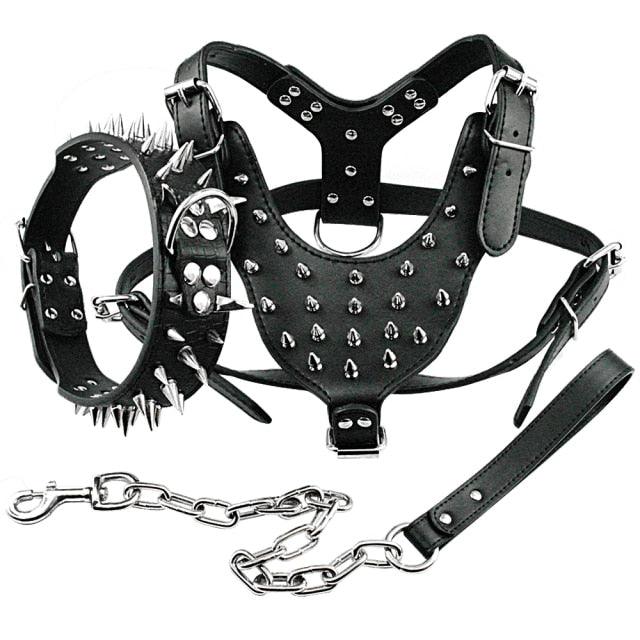 Fashionable Spiked Leather Collar Harness and Leash 3 Piece Set for Medium Large Dogs - Buy Confidently with Smart Sales Australia