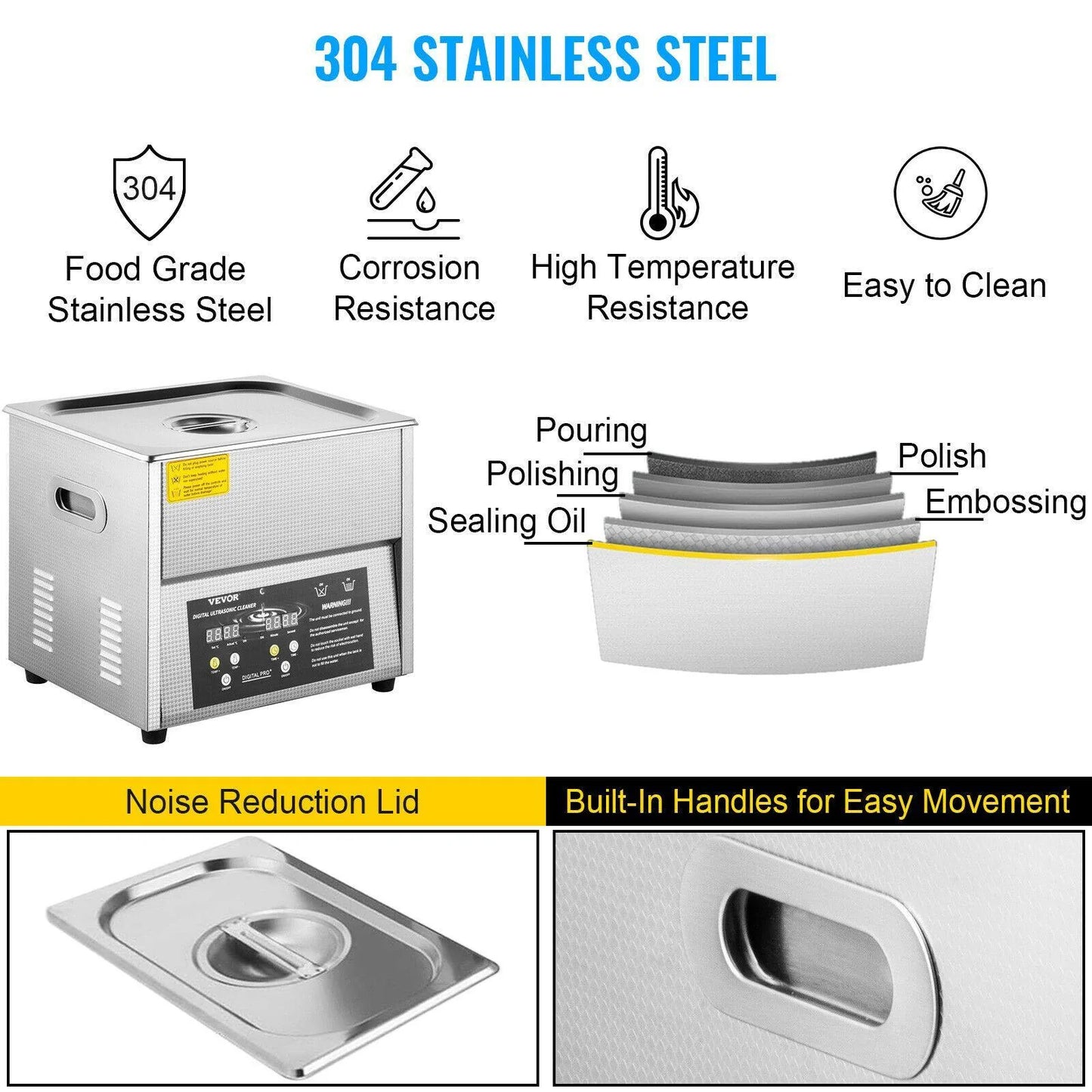 Portable Ultrasonic Stainless Steel Cleaner 3L 6L 10L with Degassing Function - Buy Confidently with Smart Sales Australia