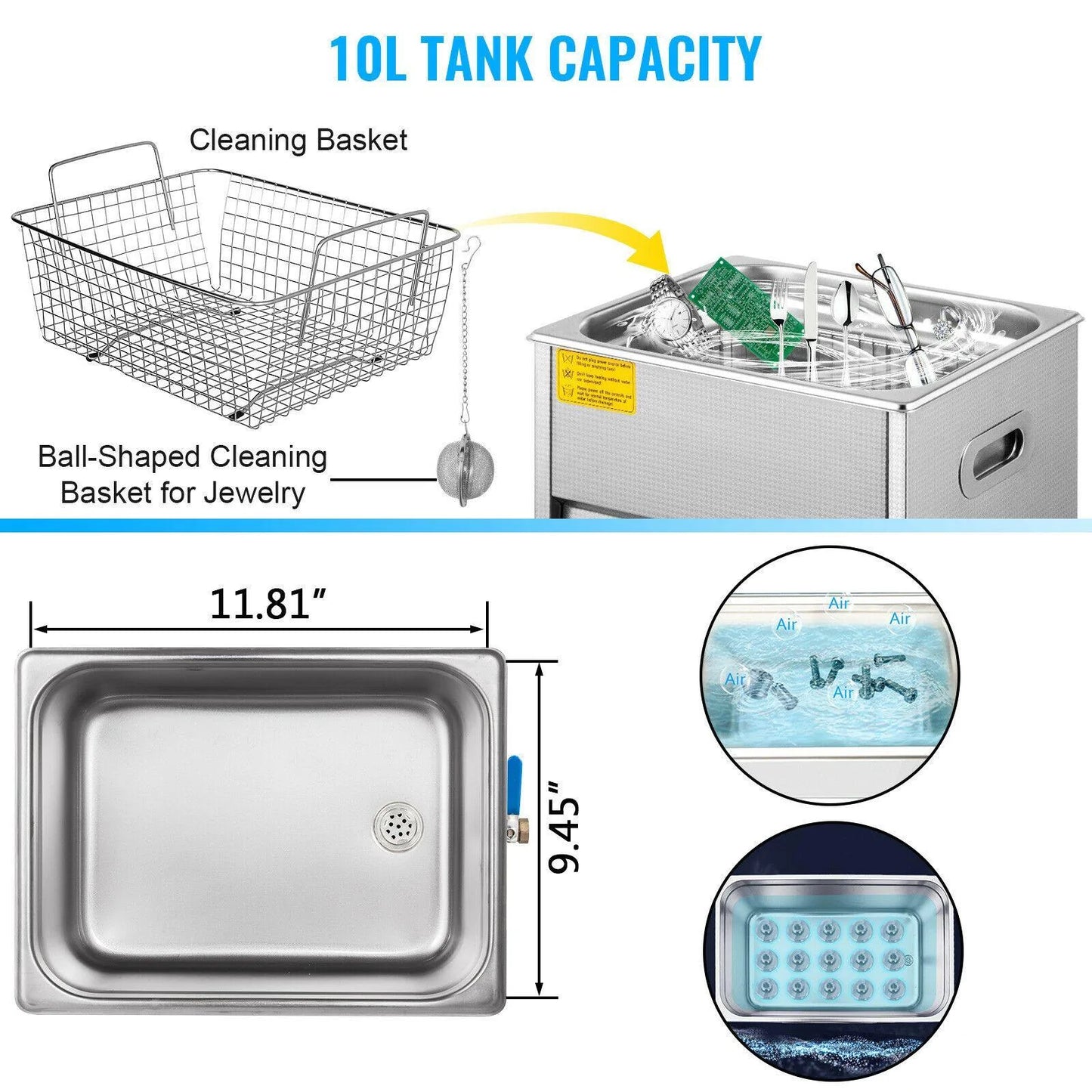 Portable Ultrasonic Stainless Steel Cleaner 3L 6L 10L with Degassing Function - Buy Confidently with Smart Sales Australia