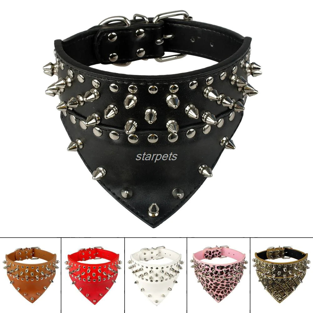 Spiked Leather Bandana Collar Neckerchief for Medium Large Dogs - Buy Confidently with Smart Sales Australia